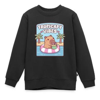 Süßes Capybara Chillt Auf Dem Schweben Tropicapy Vibes - Kinder Premium Organic Sweatshirt - Schwarz - Vorne - AI Model Kid Female (0cm)
