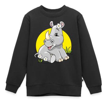 Niedliches, schüchternes Baby-Nashorn, das auf Rasen mit Kamille sitzt - Kinder Premium Organic Sweatshirt - Schwarz - Vorne - AI Model Kid Female (0cm)