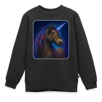 Konik Pferd als Neon Einhorn Motiv - Kinder Premium Organic Sweatshirt - Schwarz - Vorne - AI Model Kid Female (0cm)