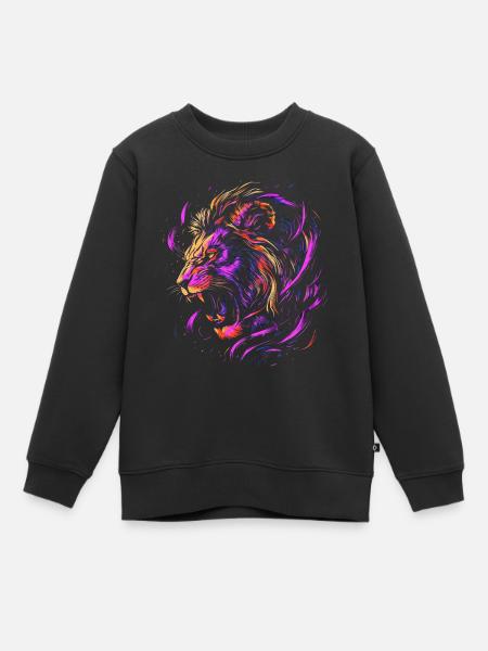 Löwe Bunt Löwenkopf Neon Farbenfroh Raubtier Kunst - Kinder Premium Organic Sweatshirt - Schwarz