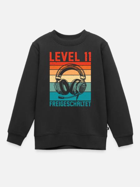 11. Geburtstag Jungen Gamer Level 11 Unlocked - Kinder Premium Organic Sweatshirt - Schwarz