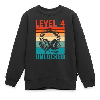 Enfant 4 ans Niveau 4 Débloqué, 4ème anniversaire - Sweat Premium enfant bio - noir - Devant - AI Model Kid Female (0cm)