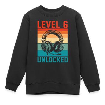 Enfant 6 ans Niveau 6 Débloqué, 6ème anniversaire - Sweat Premium enfant bio - noir - Devant - AI Model Kid Female (0cm)
