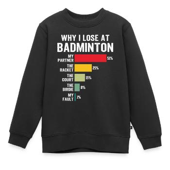 Warum ich im Badminton verliere - Kinder Premium Organic Sweatshirt - Schwarz - Vorne - AI Model Kid Female (0cm)