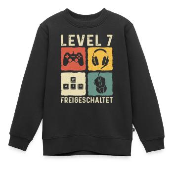Level 7 freigeschaltet 7. Geburtstag 7 Jahre - Kinder Premium Organic Sweatshirt - Schwarz - Vorne - AI Model Kid Female (0cm)