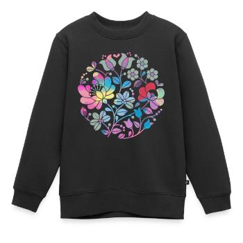 Fleurs hongroises, fleurs, fleurs colorées, vrilles, fleur - Sweat Premium enfant bio - noir - Devant - AI Model Kid Female (0cm)