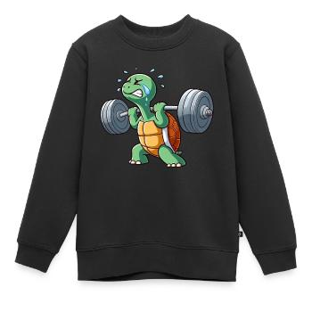 Lustige Schildkröte Fitness Workout Anstrengend - Kinder Premium Organic Sweatshirt - Schwarz - Vorne - AI Model Kid Female (0cm)