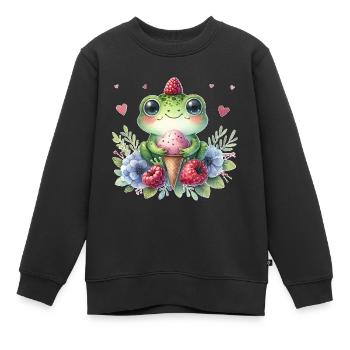 Niedlicher Frosch Aquarell - Kinder Premium Organic Sweatshirt - Schwarz - Vorne - AI Model Kid Female (0cm)