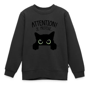 Attention ! Je protège ... cadeau personnalisable - Sweat Premium enfant bio - noir - Devant - AI Model Kid Female (0cm)