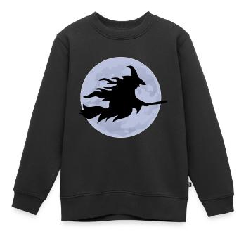Fliegende Hexe auf Besen vor Vollmond Silhouette - Kinder Premium Organic Sweatshirt - Schwarz - Vorne - AI Model Kid Female (0cm)
