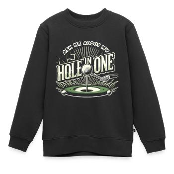 Fragen Sie mich nach meinem Hole In One - Kinder Premium Organic Sweatshirt - Schwarz - Vorne - AI Model Kid Female (0cm)