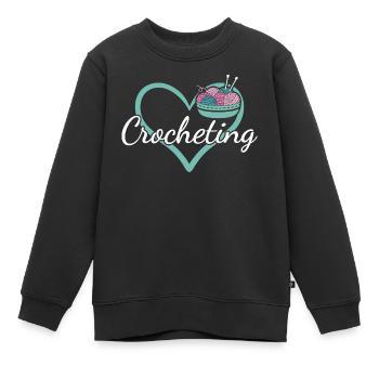 Crochet Coeur Crochet - Sweat Premium enfant bio - noir - Devant - AI Model Kid Female (0cm)