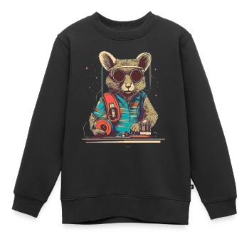 Cool DJ mouse with sunglasses and disc - Kids Premium Organic Sweatshirt - black - Front - AI Model Kid Female (0cm)
