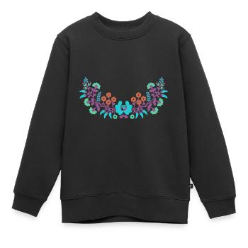 ungarische blumen,Ranke,floral,pink,Blumen - Kinder Premium Organic Sweatshirt - Schwarz - Vorne - AI Model Kid Female (0cm)