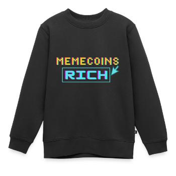 Memecoins -> riche - Sweat Premium enfant bio - noir - Devant - AI Model Kid Female (0cm)