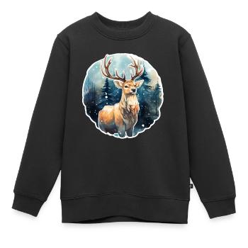 Hirsch im schneebedeckten Wald - Kinder Premium Organic Sweatshirt - Schwarz - Vorne - AI Model Kid Female (0cm)