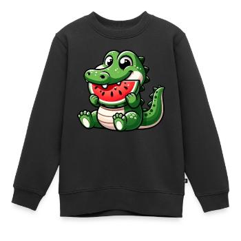 Krokodil Mit Wassermelone Fruchtig Niedlich - Kinder Premium Organic Sweatshirt - Schwarz - Vorne - AI Model Kid Female (0cm)