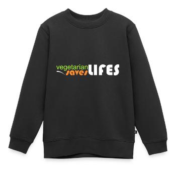 vegetarisch - rettet Leben - Kinder Premium Organic Sweatshirt - Schwarz - Vorne - AI Model Kid Female (0cm)