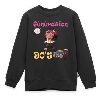 Design Inspired by 90's Dance Music - Sweat Premium enfant bio - noir - Devant - AI Model Kid Female (0cm)