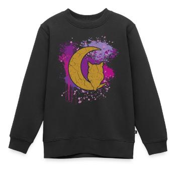 Chouette sur croissant de lune | Mélancolie | mysticisme - Sweat Premium enfant bio - noir - Devant - AI Model Kid Female (0cm)