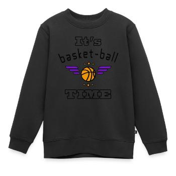 It's Basket_ball time !! - Sweat Premium enfant bio - noir - Devant - AI Model Kid Female (0cm)