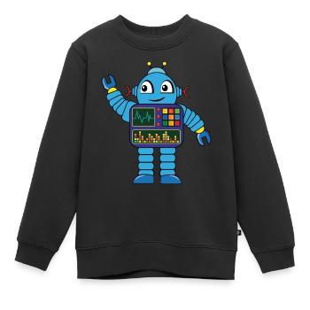 Petit robot bleu - Sweat Premium enfant bio - noir - Devant - AI Model Kid Female (0cm)