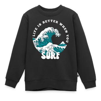 Surferboy Surfergirl Sommerurlaub Wellenreiten - Kinder Premium Organic Sweatshirt - Schwarz - Vorne - AI Model Kid Female (0cm)