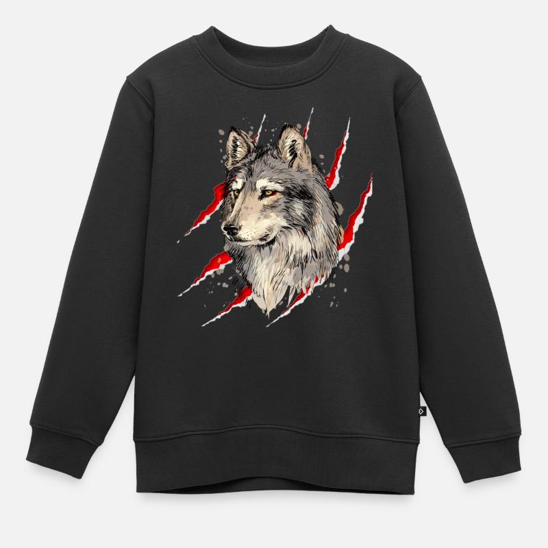 Wolf - Kinder Premium Organic Sweatshirt - Schwarz