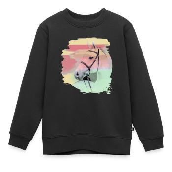 pferdekopf,pferd,aquarell,pink, schimmel,pastell - Kinder Premium Organic Sweatshirt - Schwarz - Vorne - AI Model Kid Female (0cm)