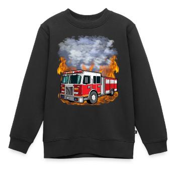 Feuerwehr - Löschfahrzeug vor Flammen und Rauch - Kinder Premium Organic Sweatshirt - Schwarz - Vorne - AI Model Kid Female (0cm)