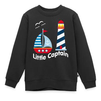 Kleiner Kapitän mit Segelboot, Möven und Leuchttur - Kinder Premium Organic Sweatshirt - Schwarz - Vorne - AI Model Kid Female (0cm)