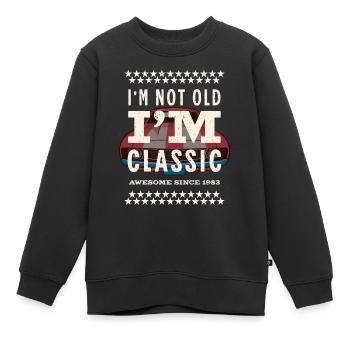 Pas vieux - classique depuis 1983 - Sweat Premium enfant bio - noir - Devant - AI Model Kid Female (0cm)