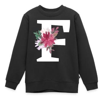 Buchstabe f blumig - Kinder Premium Organic Sweatshirt - Schwarz - Vorne - AI Model Kid Female (0cm)