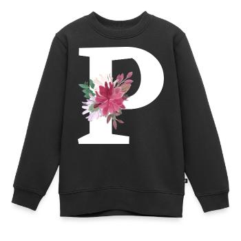 Buchstabe p blumig - Kinder Premium Organic Sweatshirt - Schwarz - Vorne - AI Model Kid Female (0cm)