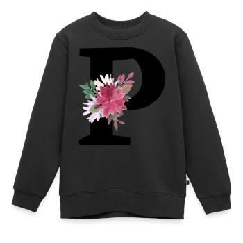 Buchstabe p blumig - Kinder Premium Organic Sweatshirt - Schwarz - Vorne - AI Model Kid Female (0cm)