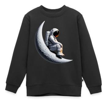 Astronaut im Halbmond - Kinder Premium Organic Sweatshirt - Schwarz - Vorne - AI Model Kid Female (0cm)