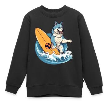 Momo le loup surfeur - Sweat Premium enfant bio - noir - Devant - AI Model Kid Female (0cm)