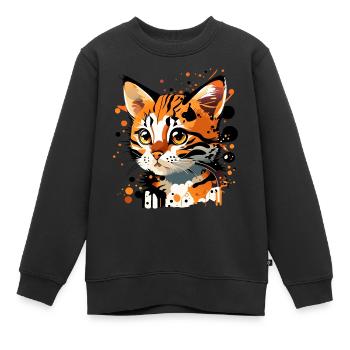 getigertes Kätzchen - Kinder Premium Organic Sweatshirt - Schwarz - Vorne - AI Model Kid Female (0cm)