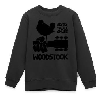 Woodstock Logo Schwarz 3 Days Of Peace & Music - Kinder Premium Organic Sweatshirt - Schwarz - Vorne - AI Model Kid Female (0cm)