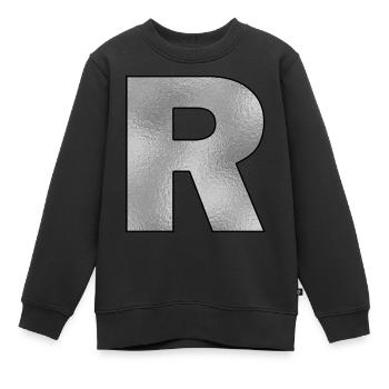 Lettre R Argent - Sweat Premium enfant bio - noir - Devant - AI Model Kid Female (0cm)