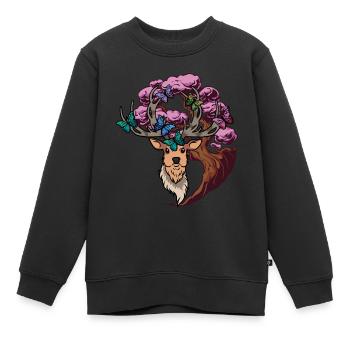 Orignal cerf fantaisie papillons tête de cerf - Sweat Premium enfant bio - noir - Devant - AI Model Kid Female (0cm)