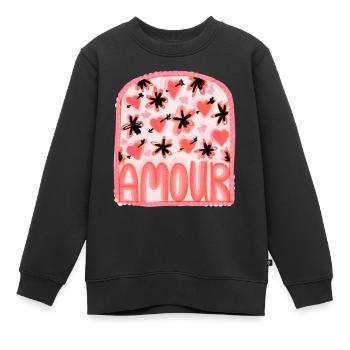 Amour Amour Coeurs et Fleurs - Sweat Premium enfant bio - noir - Devant - AI Model Kid Female (0cm)