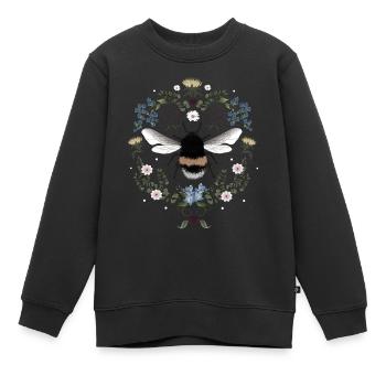 Bourdon Fleurs Abeille - Sweat Premium enfant bio - noir - Devant - AI Model Kid Female (0cm)