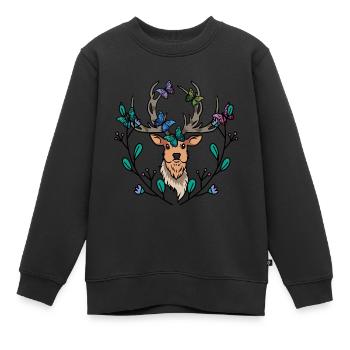 Orignal, cerf, papillons, papillon, tête de cerf, cerf - Sweat Premium enfant bio - noir - Devant - AI Model Kid Female (0cm)