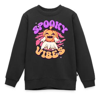 Gruselige Stimmung Halloween Geist Kürbis - Kinder Premium Organic Sweatshirt - Schwarz - Vorne - AI Model Kid Female (0cm)