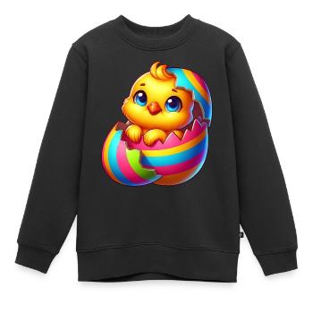 Mignon poussin dessin animé coloré éclosion d’œuf de Pâques - Sweat Premium enfant bio - noir - Devant - AI Model Kid Female (0cm)