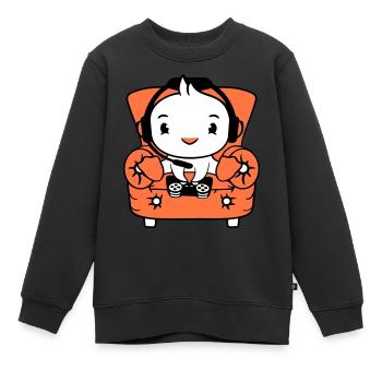 Ente Gamer zocken Controller Headset Sessel sitzen - Kinder Premium Organic Sweatshirt - Schwarz - Vorne - AI Model Kid Female (0cm)