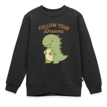 Follow Your Dreams - Süßes Dino-Design - Kinder Premium Organic Sweatshirt - Schwarz - Vorne - AI Model Kid Female (0cm)
