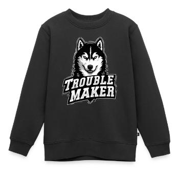 Husky – FAUTEUR DE TROUBLES | Conception de chien drôle - Sweat Premium enfant bio - noir - Devant - AI Model Kid Female (0cm)