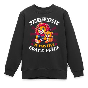 j'ai un secret je vais être grand frère - Sweat Premium enfant bio - noir - Devant - AI Model Kid Female (0cm)